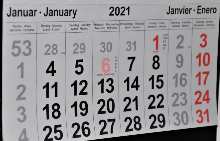 2021 calendar January