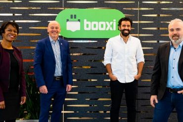 Booxi founders with Investissement Quebec's Sandrine Wasukama and Bernard Rousseau