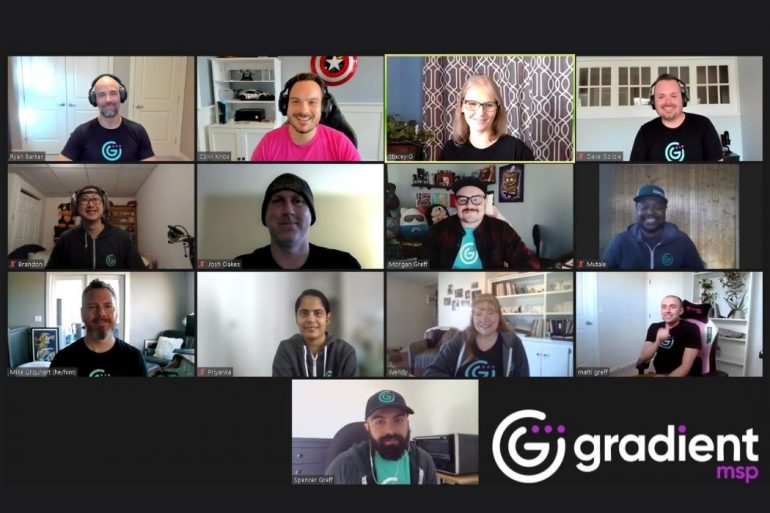 A screen capture of Gradient MSP's team in a virtual video conference through Zoom.