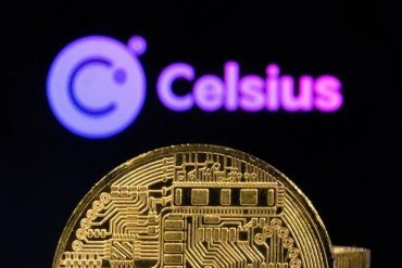 Celcius logo faded in the background behind a gold coin.