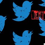 Twitter logo with exit sign overlaid.