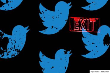 Twitter logo with exit sign overlaid.