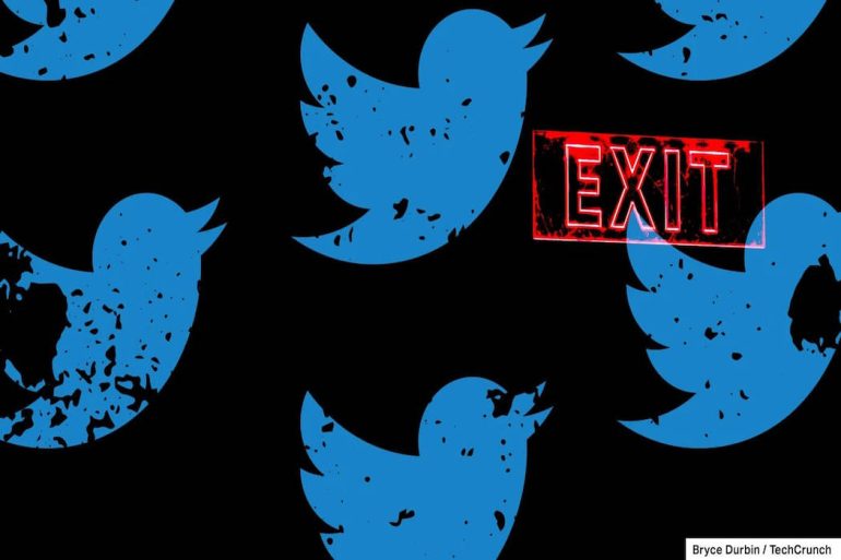 Twitter logo with exit sign overlaid