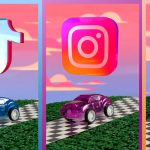 Twitter, Instagram, YouTube logo and cars