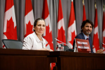 PM Trudeau and DPM Freeland speaks with media in West Block July 16 2020