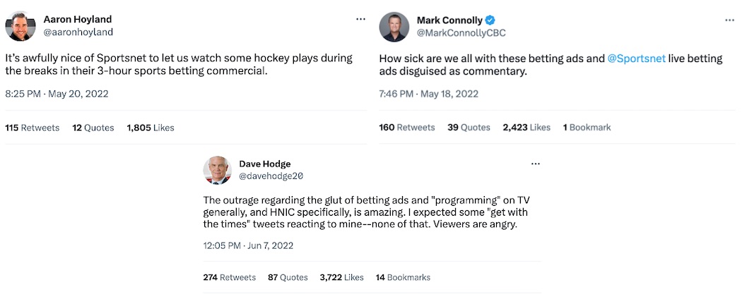 Twitter responses to Ontario betting ads