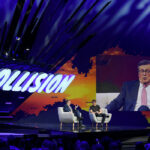 Former Toronto Mayor John Tory and Web Summit CEO Paddy Cosgrave speaking at the first Collision in Toronto in 2019.