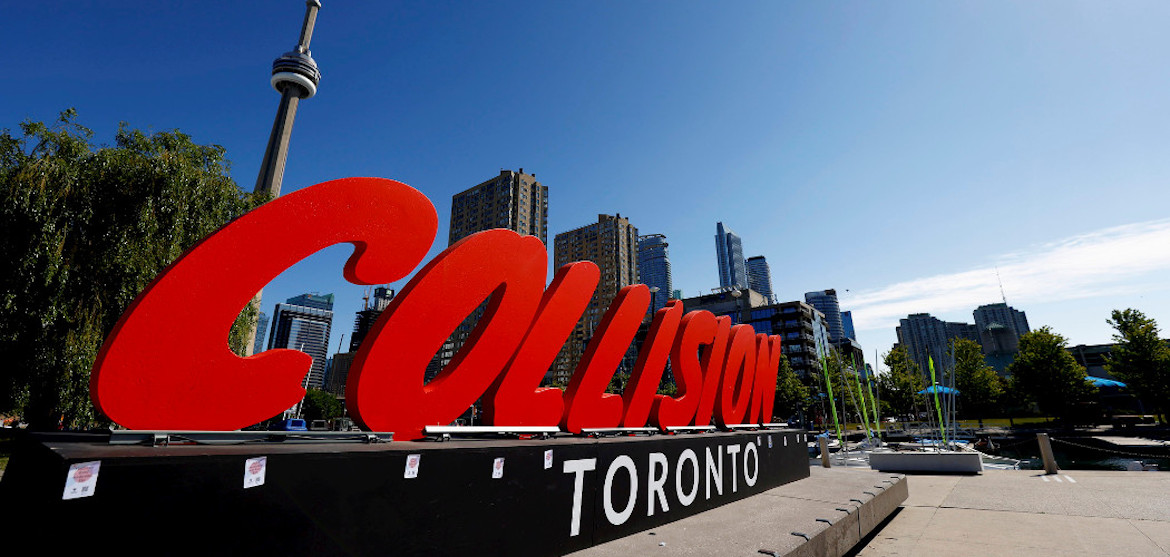 A Collision sign ahead of the start of Collision 2022 in Toronto