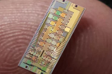 a tiny chip on a human thumb